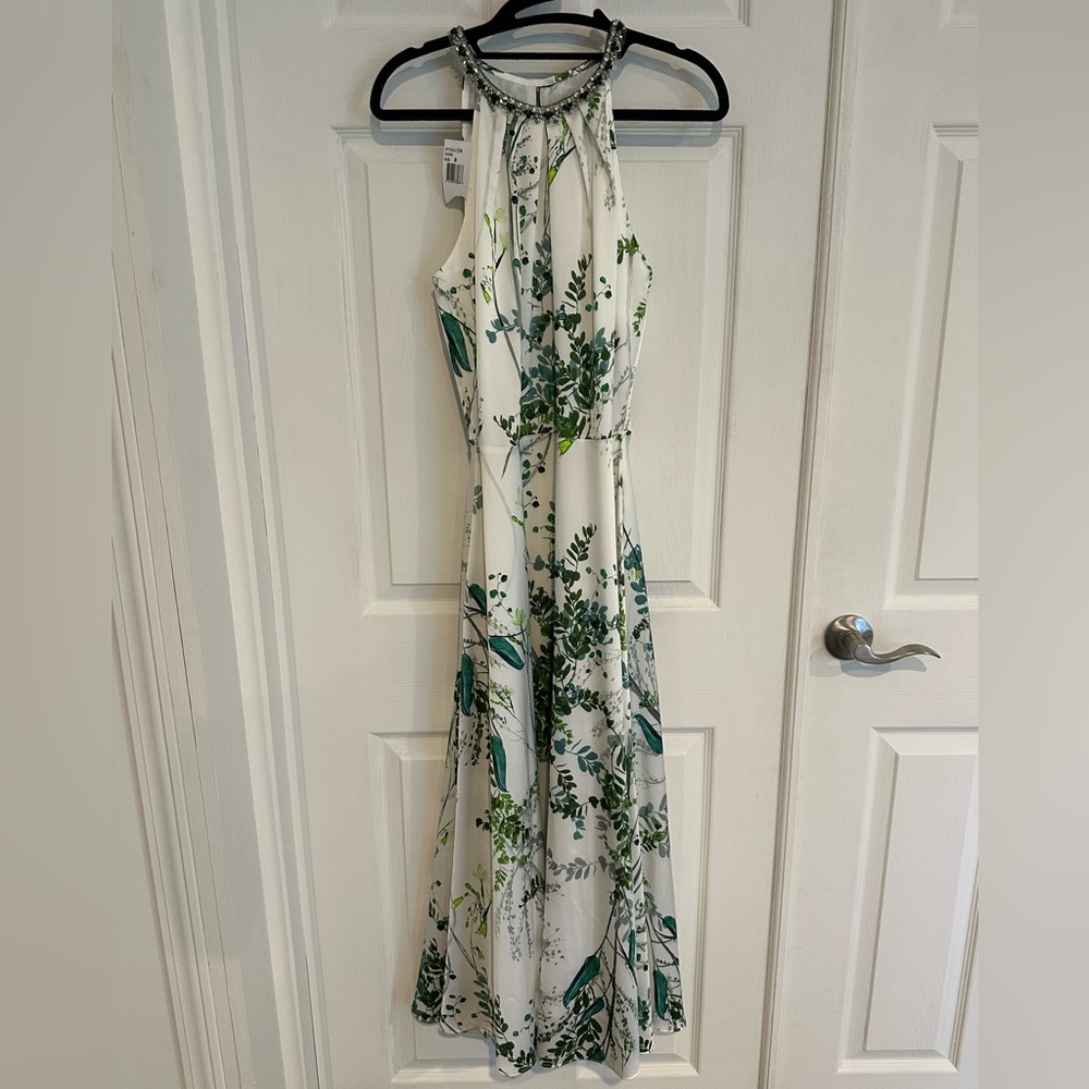 Teri Jon Green and White High Low Dress